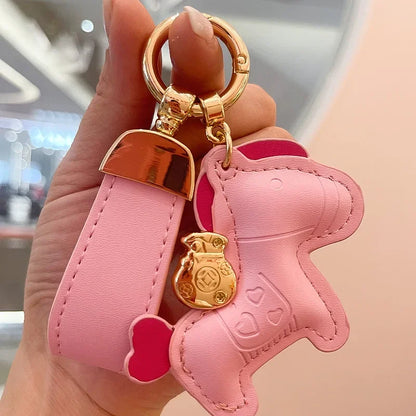 Custom Laser Engraving Name Originality Cowhide Metal Pony Multi Color Keychain Car Moto Keyring Key Ring Buckle Chains Gift
