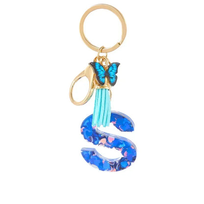 New Personalized 26 Letter Keyring Blue Y2k Cute Love Butterfly Keychain for Bag Acrylic Pendant Key Ring Chain Gift