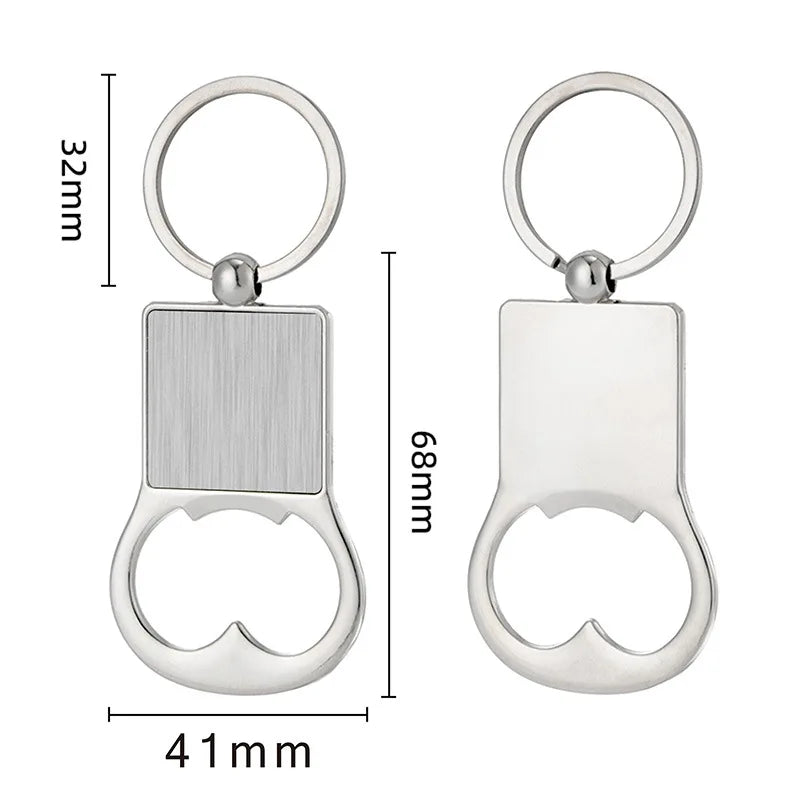 Creative Custom Laser Logo Name Keyring Metal Beer Bottle Opener Keychain Practical Printing Activity Bar Ad Key Ring Chain Gift