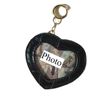 Cartoon Badge Holder Keychian Cute Heart Shape Star Anime Peripheral Pendant Keyring PU Leather Medal Display Protector Bag Gift
