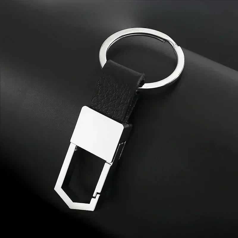 Commercial Affairs Custom Logo Name Keychain Buckle Men Car Moto Genuine Leather Key Ring Chains Men Waist Personalized Gift
