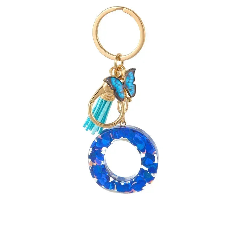 New Personalized 26 Letter Keyring Blue Y2k Cute Love Butterfly Keychain for Bag Acrylic Pendant Key Ring Chain Gift