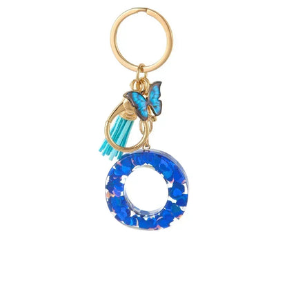 New Personalized 26 Letter Keyring Blue Y2k Cute Love Butterfly Keychain for Bag Acrylic Pendant Key Ring Chain Gift