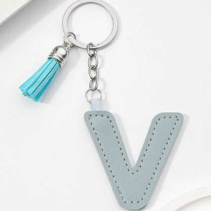 Popular A-Z Color Tassels Keychain 26 Letter Keyring Backpack Pendant Key Ring Buckle Chains for Car Moto Gift