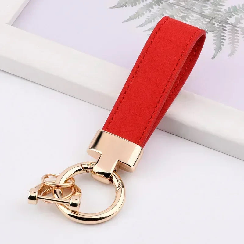 Custom Logo Name Suede Leather Metal Keychain Personalized Buckle Car Moto Keyring Woman Man Key Ring Chain Gift