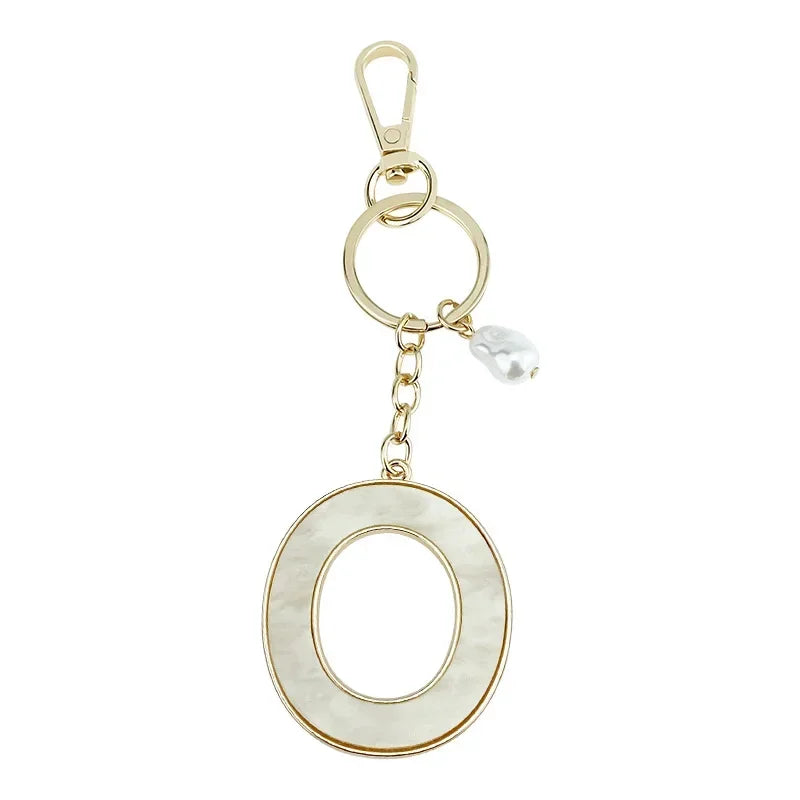 Fashion Pendant Keychain with Luxury Pearl Decoration A-Z Initials Keyring Couples Metal Initial Pendant DIY Gift for Men Women