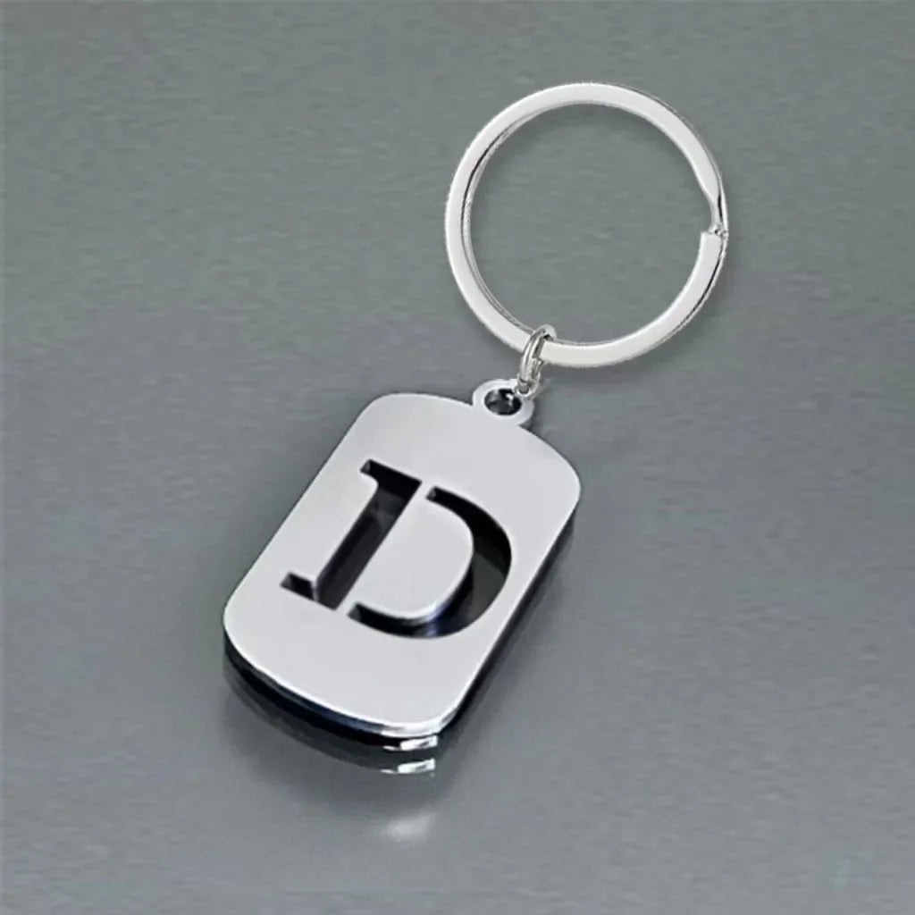 Popular A-Z Square Brand Stainless Steel Keychain 26 Letter Keyring Pendant Key Ring Buckle Chains for Car Motorcyle Gift