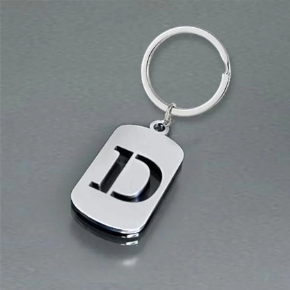 Popular A-Z Square Brand Stainless Steel Keychain 26 Letter Keyring Pendant Key Ring Buckle Chains for Car Motorcyle Gift