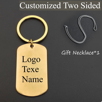 Customized LOGO Name Stainless Steel Keychain Laser Carving Pendant Keyring Motorcycle Car for Men and Women Key Ring Chain Gift