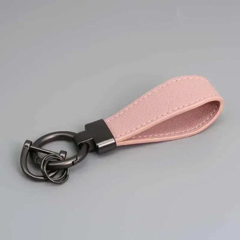 Custom Logo Name Luxury Genuine Leather Keychain Plaid  Colors Women Men Keyring Black Buckle Car Moto Key Ring Chain Gift