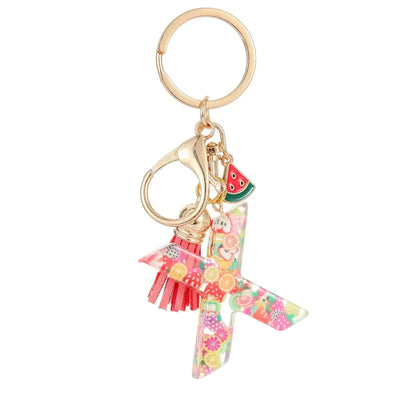 Personalized A-Z Key Ring Buckle Chains Y2k New Fruit Resin Keychain 26 Letter Pendant Fresh Cute Keyring Alphabet Initial Gift