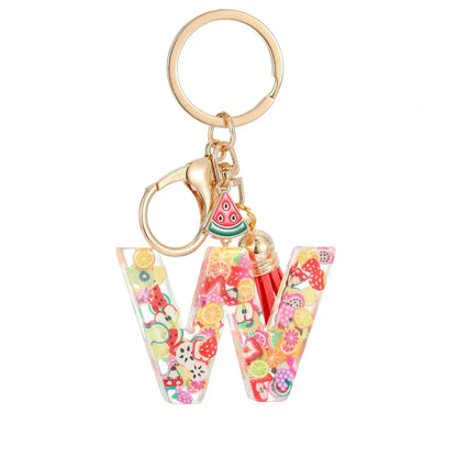 Personalized A-Z Key Ring Buckle Chains Y2k New Fruit Resin Keychain 26 Letter Pendant Fresh Cute Keyring Alphabet Initial Gift