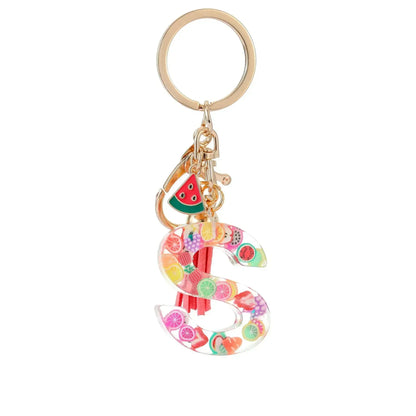 Personalized A-Z Key Ring Buckle Chains Y2k New Fruit Resin Keychain 26 Letter Pendant Fresh Cute Keyring Alphabet Initial Gift