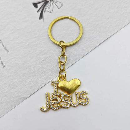 Shining Metal Jesus Heart Keychain Car Charms Keyring Bag Letter Exquisite Key Chain Ring Pendant Christian Belief Gift