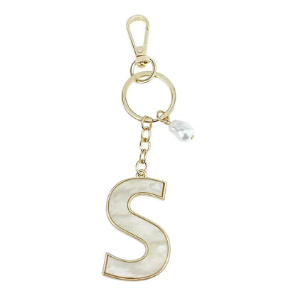 Fashion Pendant Keychain with Luxury Pearl Decoration A-Z Initials Keyring Couples Metal Initial Pendant DIY Gift for Men Women