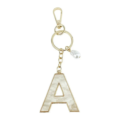 Fashion Pendant Keychain with Luxury Pearl Decoration A-Z Initials Keyring Couples Metal Initial Pendant DIY Gift for Men Women