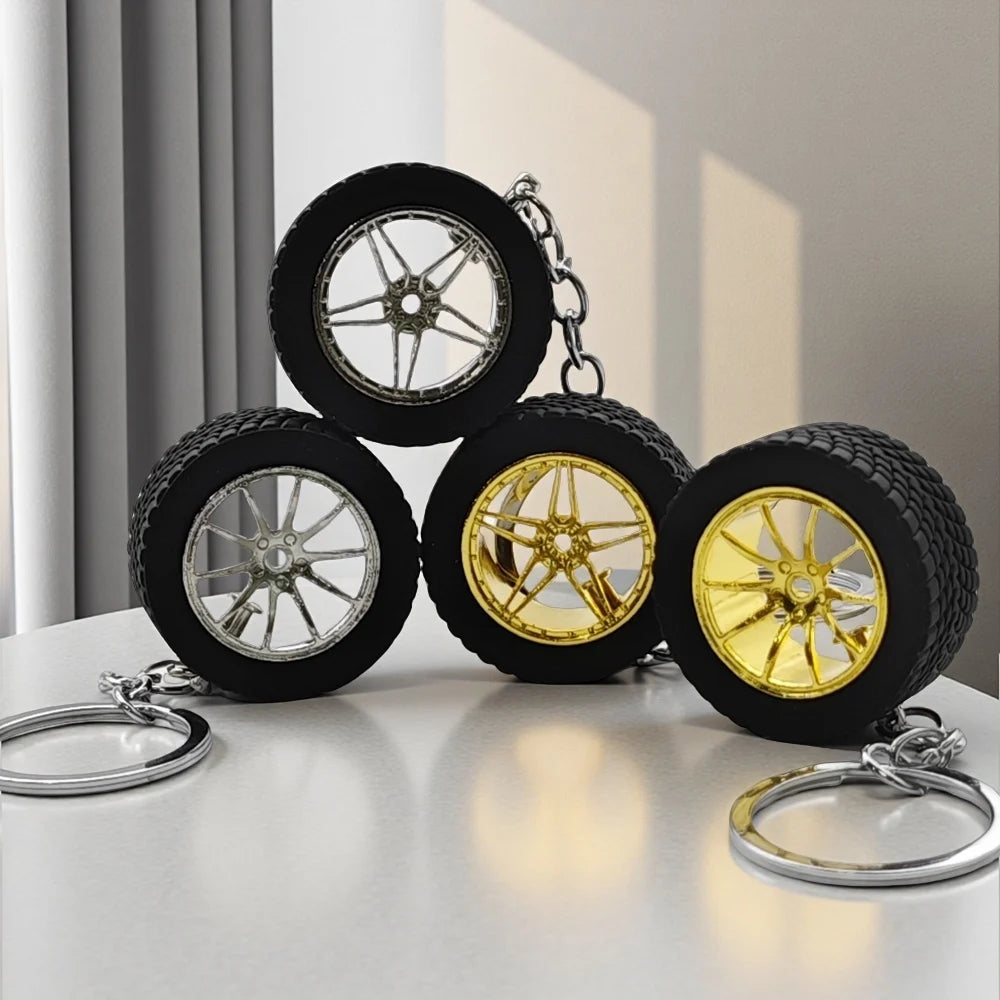 Auto Parts Mini Rims Keychain Creative Turbo Hub Keyring Pendant Car Model Fans Key Chain Ring Tire Wheels for Men Women Gift