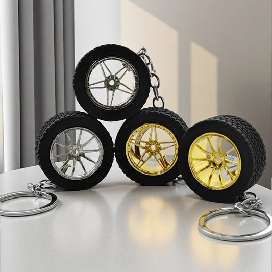 Auto Parts Mini Rims Keychain Creative Turbo Hub Keyring Pendant Car Model Fans Key Chain Ring Tire Wheels for Men Women Gift