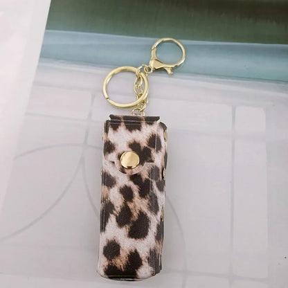 New Portable Lipstick Bag Packet Leopard Print Keychain Mini Leather Backpack Hangings Key Chain Ring Small Keyring Gift