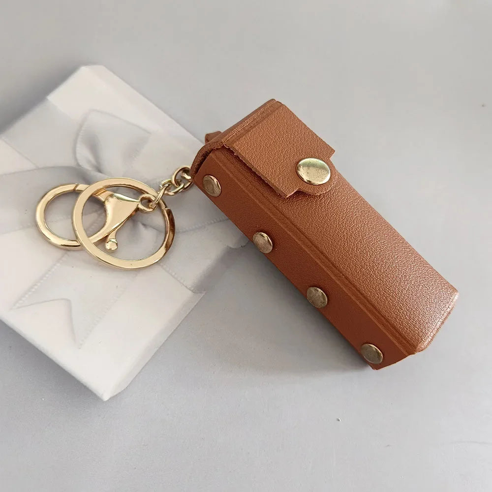 New Portable Lipstick Bag Packet Flower Mirror Keychain Mini Leather Backpack Hangings Key Chain Ring Small Keyring Gift