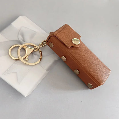 New Portable Lipstick Bag Packet Flower Mirror Keychain Mini Leather Backpack Hangings Key Chain Ring Small Keyring Gift