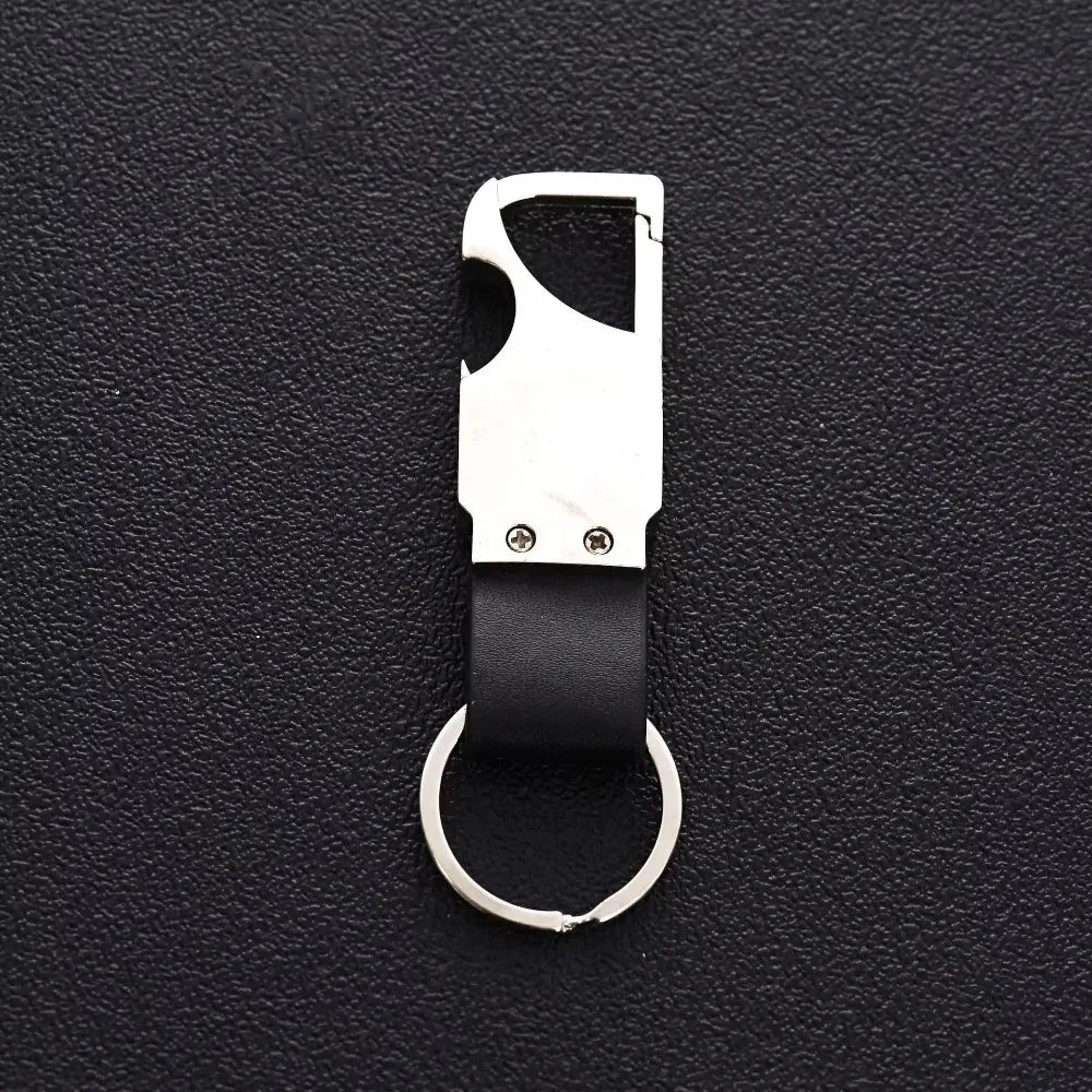 Custom Laser Logo Name Keychain Men Business Metal Genuine Leather Keyring luxury Creative Car Moto Key Chain Ring Gift