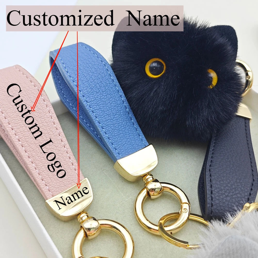 Lovely Plush Cat Doll Keychain Custom Name Cartoon Toy Keyring Pendant Bag Decor Hairball Big-eyed Kawaii Key Chain Ring Gift
