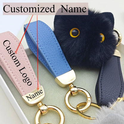 Lovely Plush Cat Doll Keychain Custom Name Cartoon Toy Keyring Pendant Bag Decor Hairball Big-eyed Kawaii Key Chain Ring Gift