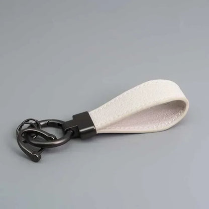 Custom Logo Name Luxury Genuine Leather Keychain Plaid  Colors Women Men Keyring Black Buckle Car Moto Key Ring Chain Gift