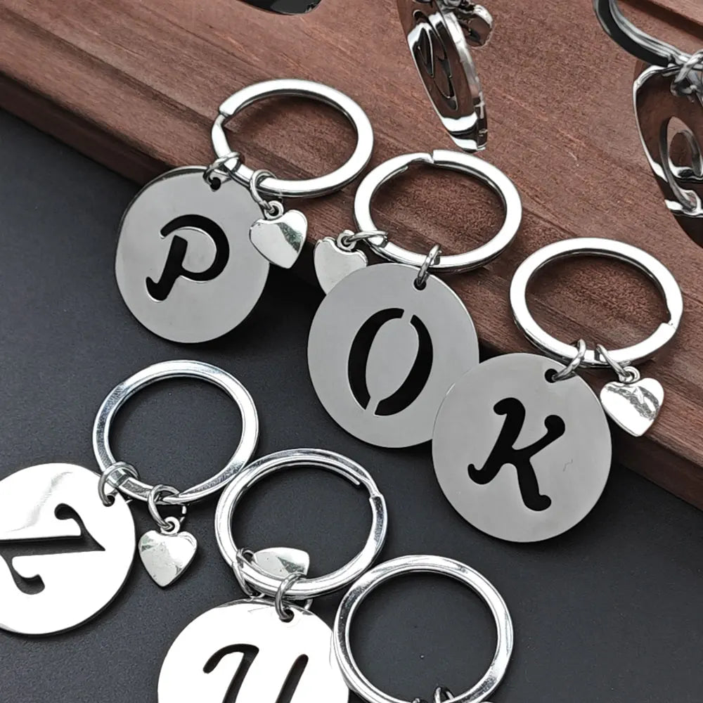 1PCS/2PCS Popular A-Z  Round Brand Stainless Steel Keychain 26 Letter Keyring  Pendant Key Ring Buckle Chains for Car Moto Gift