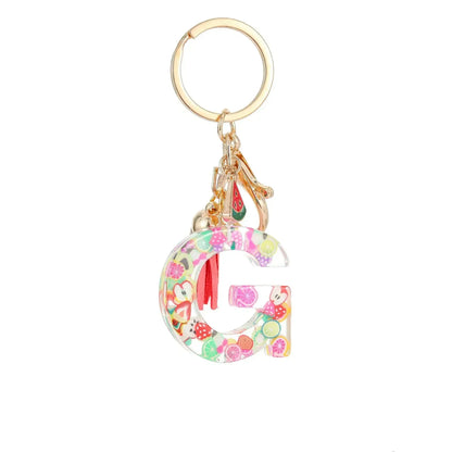 Personalized A-Z Key Ring Buckle Chains Y2k New Fruit Resin Keychain 26 Letter Pendant Fresh Cute Keyring Alphabet Initial Gift