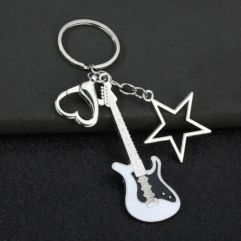 Creative Music Enthusiast Metal Cute Keychain Bass Guitar Pendant Key Ring Accessories Personalized Keyring Lover Small Gift