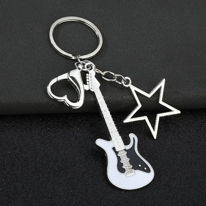 Creative Music Enthusiast Metal Cute Keychain Bass Guitar Pendant Key Ring Accessories Personalized Keyring Lover Small Gift