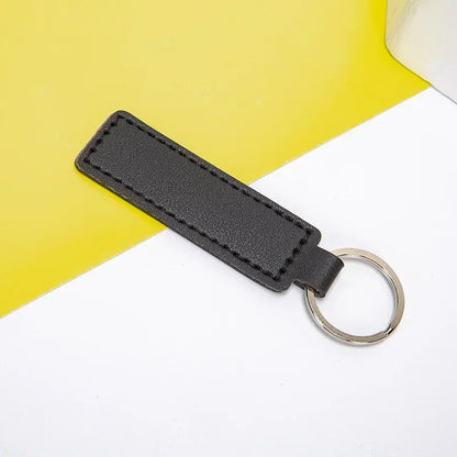 Custom Logo Name PU Leather Keychain Double-sided Wire Bag Car Moto Metal Keyring Pendant Simple Pendant for Men and Women Gift