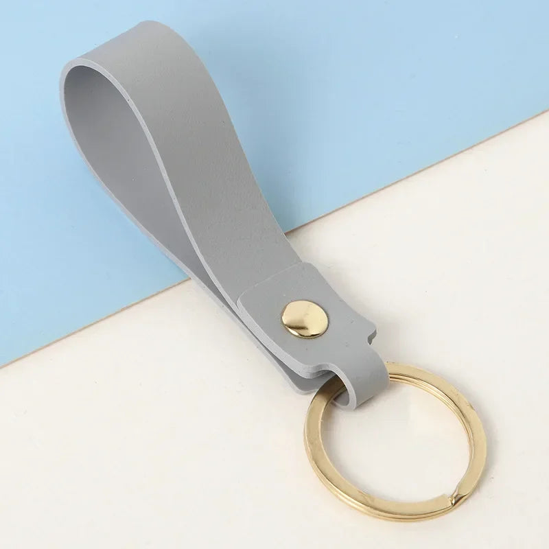 Fashion Personality PU Keychain Metal Cowhide Custom Name Keyring Motorcycle Car Hanging Rope DIY Manual Key Ring Chain Gift