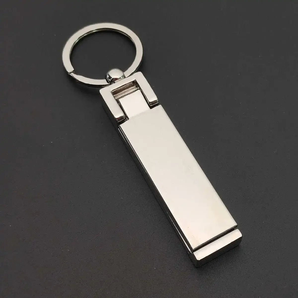 New Custom Logo Name Stainless Steel Keychain Metal Style Rectangular Key Ring Hang Tag Mobile Phone Holder Engraved Laser Gift