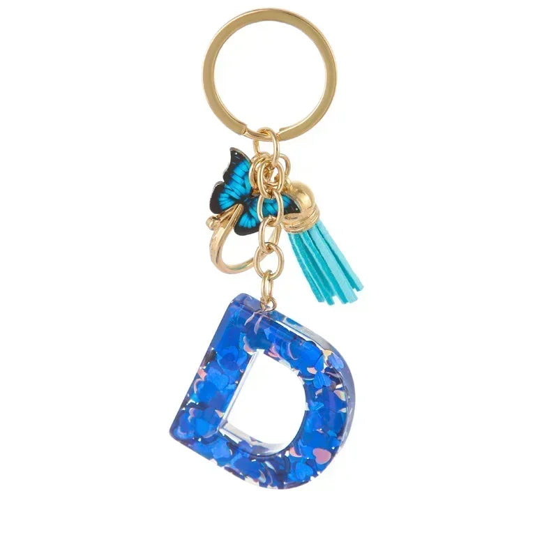 New Personalized 26 Letter Keyring Blue Y2k Cute Love Butterfly Keychain for Bag Acrylic Pendant Key Ring Chain Gift