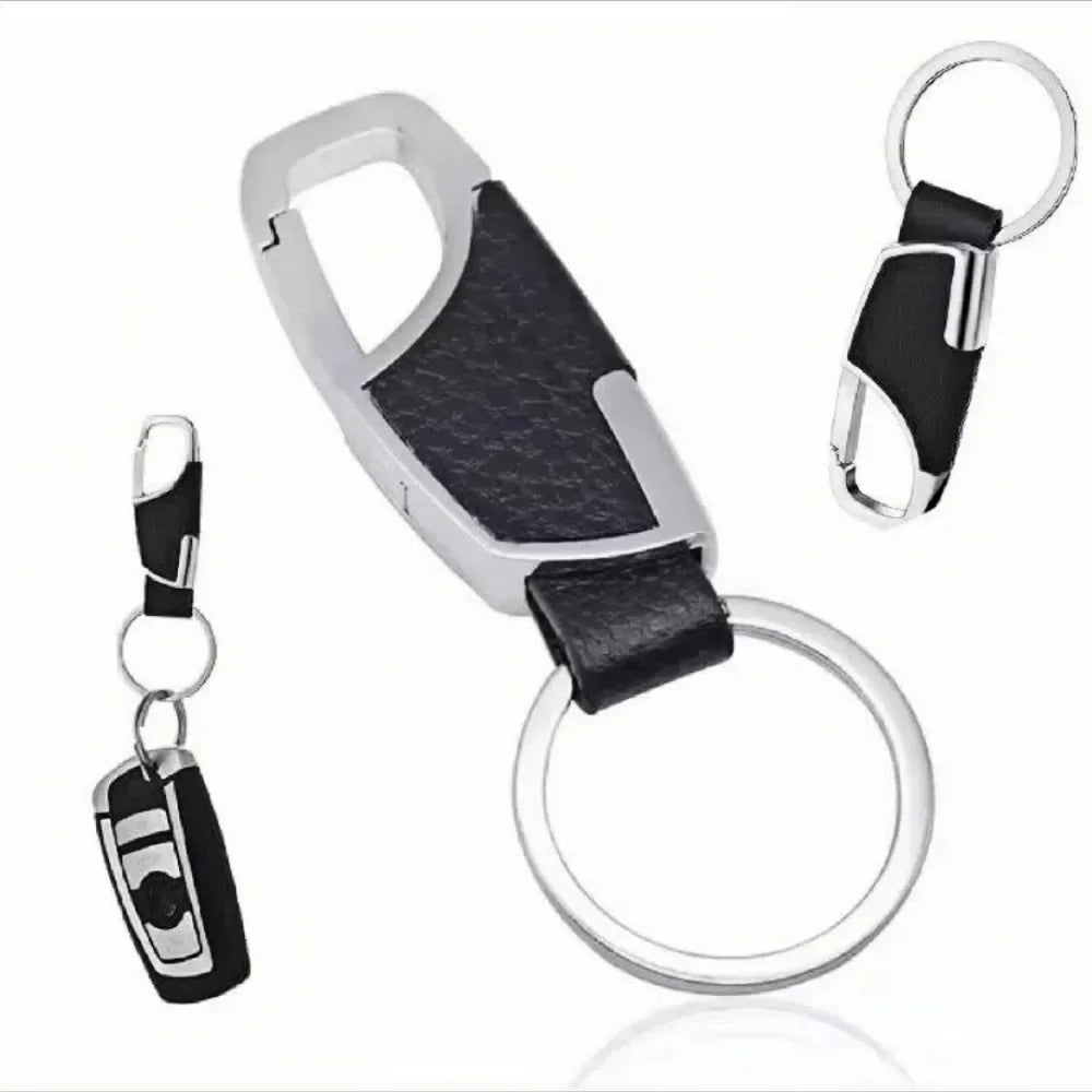 1/4PCS Personalized Leather Splicing Waist Hanging Car Keychain Metal Key Ring Chain Motorcycle Keyring Accessories for Man Gift