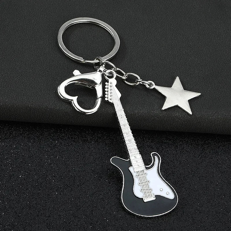Creative Music Enthusiast Metal Cute Keychain Bass Guitar Pendant Key Ring Accessories Personalized Keyring Lover Small Gift