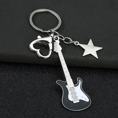 Creative Music Enthusiast Metal Cute Keychain Bass Guitar Pendant Key Ring Accessories Personalized Keyring Lover Small Gift