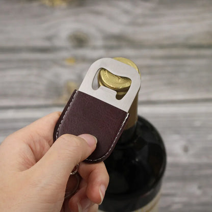 Individualization Metal Custom Logo Name Keychain Bottle Opener Leather Originality Keyring Car Key Chain Ring Laser Gift